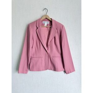 Adolfo Studio Womens Pink 100% Wool Single Button Blazer Jacket Made in USA 8297